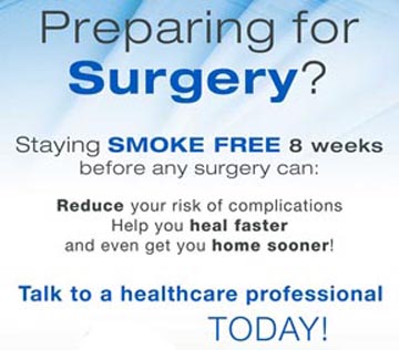 Banner stating the benefits of not smoking for 8 weeks before surgery